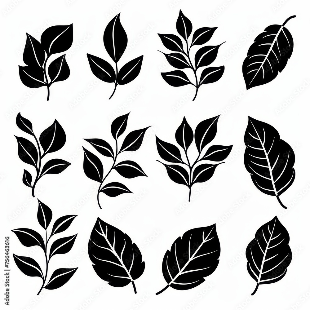 Ficus Pot Plant Icon Set, Ficus Plant Black White Design, Abstract Ficus Symbol, Simple Pot Houseplants