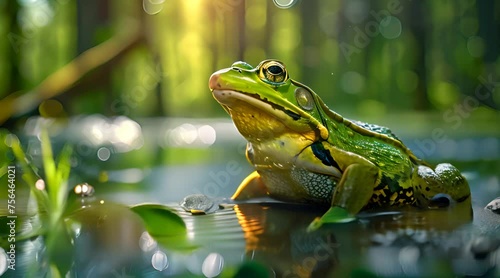 Green frog in the pond photo
