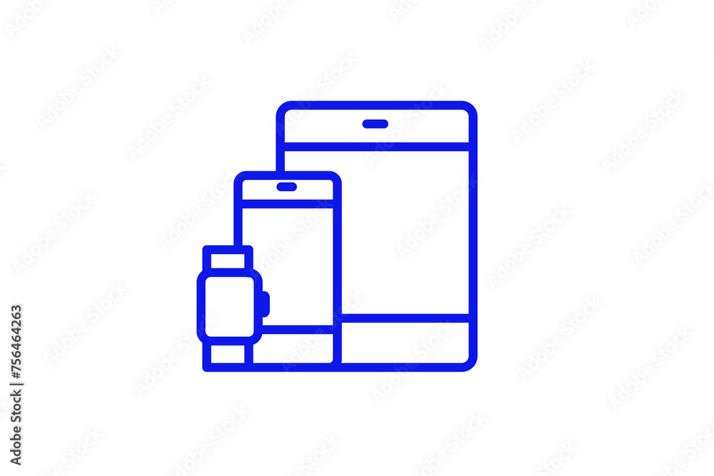 Isolated smart watch, phone and tablet illustration in line style design. Vector illustration. Isolated smart watch, phone and tablet illustration in line style design. Vector illustration.