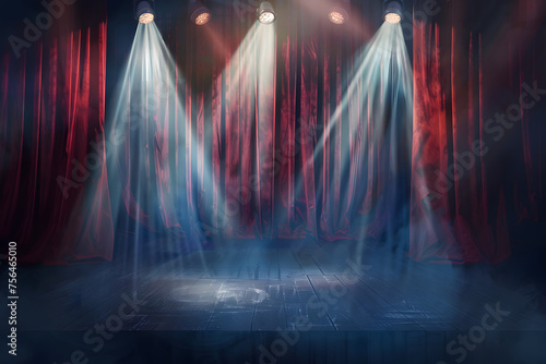 B  hnenzauber  Illustration einer Theaterb  hne mit Spotlights und rotem Vorhang