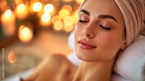 Serene Spa Salon Experience  Woman Relaxing Close-Up