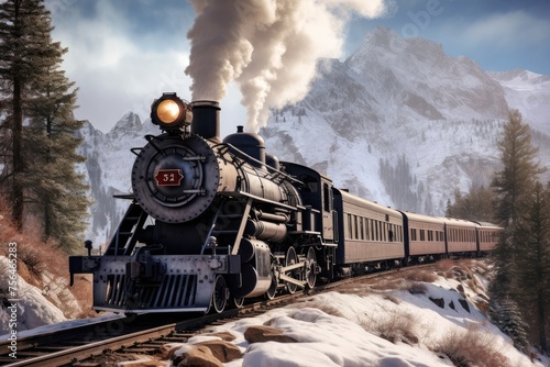 Steam locomotive journey: majestic scenes of snowy mountain routes