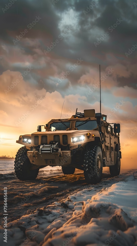 Fototapeta premium Armored vehicle rolling out power and protection