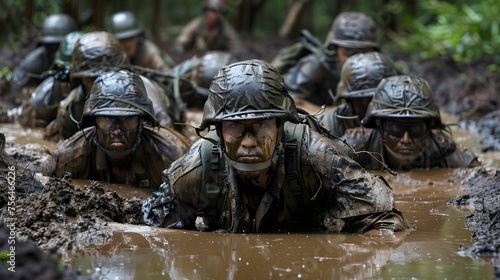 Combat training in mud pushing limits photo