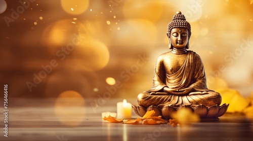 Serene Buddha Statue in Meditation With Warm Backlight