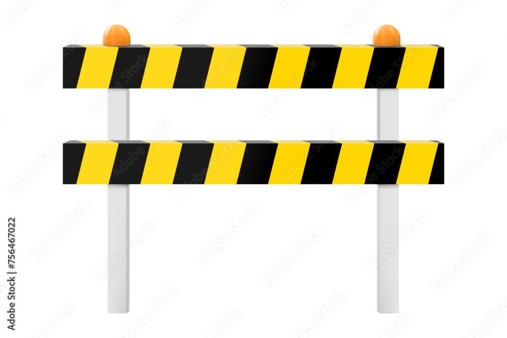 Striped yellow and black barriers for blocking road. Realistic 3d ...