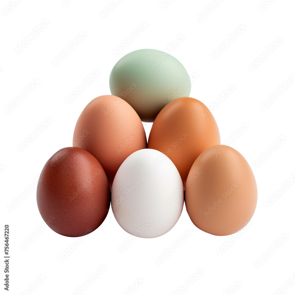 A set of six eggs isolated on transparent background, egg shell, clipping path, png A set of six eggs isolated on transparent background, egg shell, clipping path, png