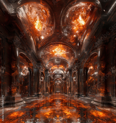 Supernatural cathedral made of red amber