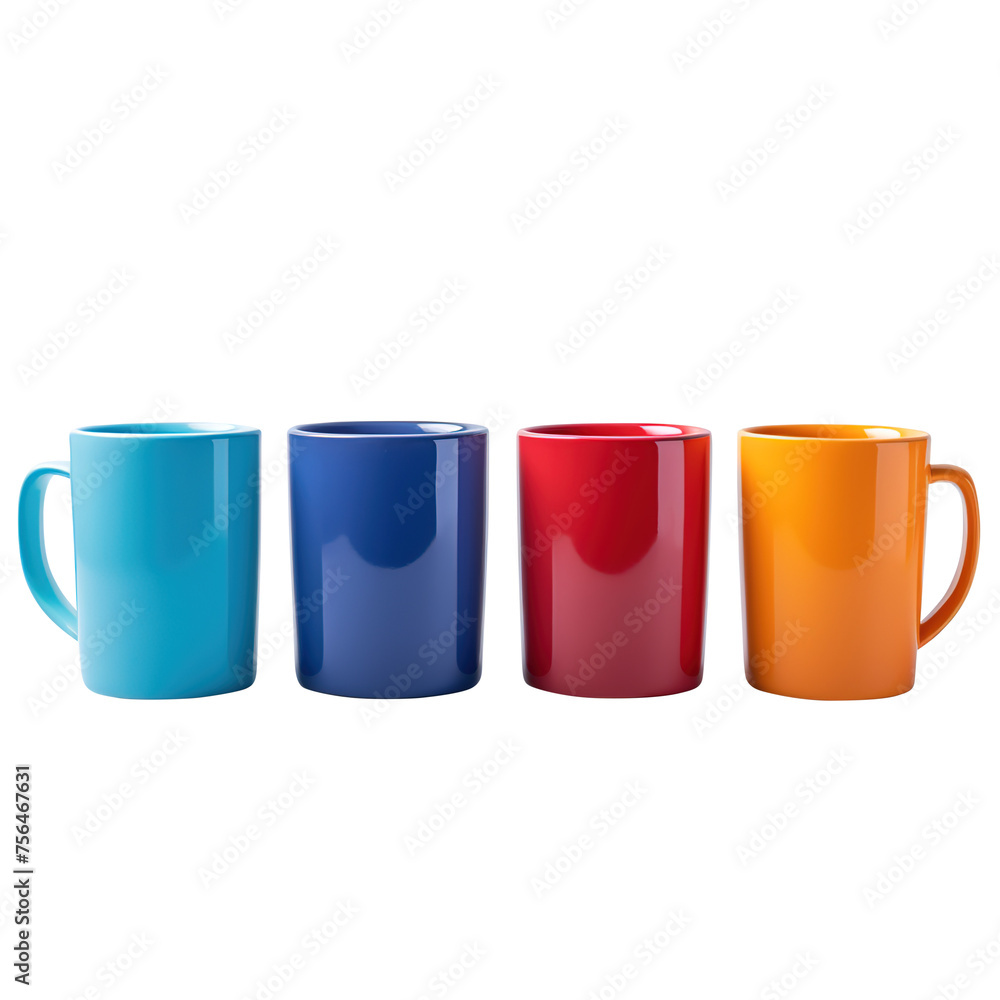 Four colorful plastic cups isolated on transparent background, colorful cups, clipping path, png Four colorful plastic cups isolated on transparent background, colorful cups, clipping path, png