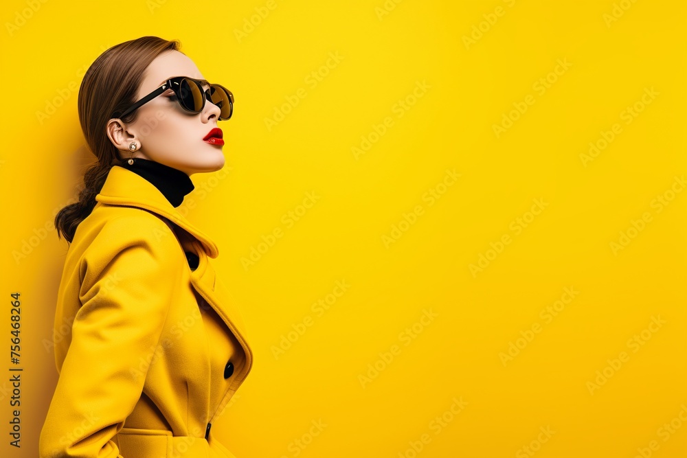 Stylish Woman in Yellow Attire Against Vibrant Background Stylish Woman in Yellow Attire Against Vibrant Background