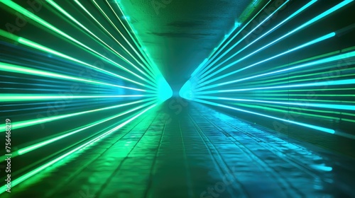 "Enchanting Neon Tunnel: A Fusion of Green and Blue Lights"