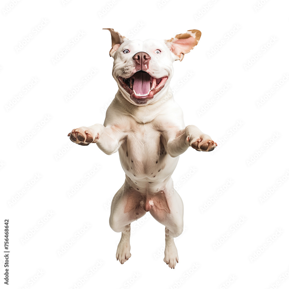 Happy White Dog Jumping Towards Camera on Transparent Background
