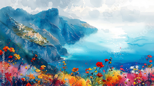 Watercolor Illustration of Capri Island