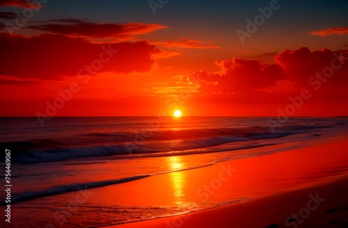 A view of a beautiful seascape at sunset on a beautiful reddish evening