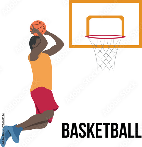 Basketball player making basket.