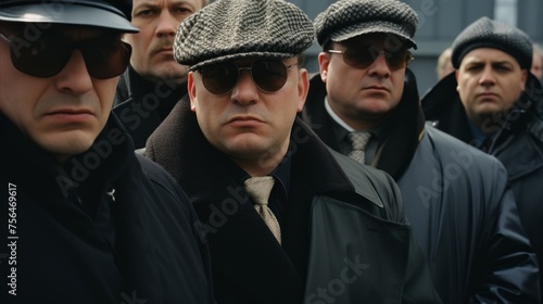 Russian mafia in the 90s. Crime boss with friends. Bandits in Russia. Bratki