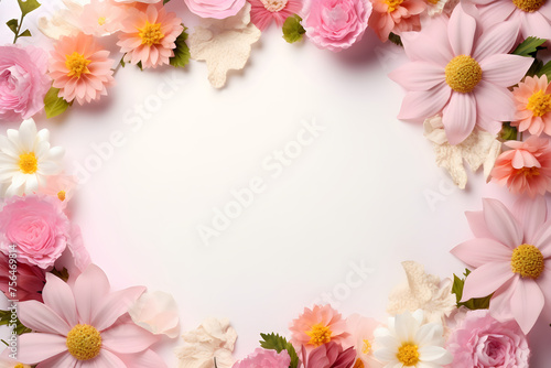 Frame of flowers on a white background. Design banner template for advertising, summer cards, invitations, posters with place for text
