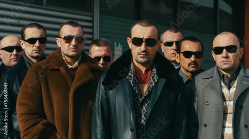 Russian mafia in the 90s. Crime boss with friends. Bandits in Russia. Bratki