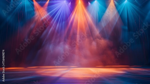 Colorful Spotlights Illuminating Stage Mysterious Performance Backdrop for Product Display