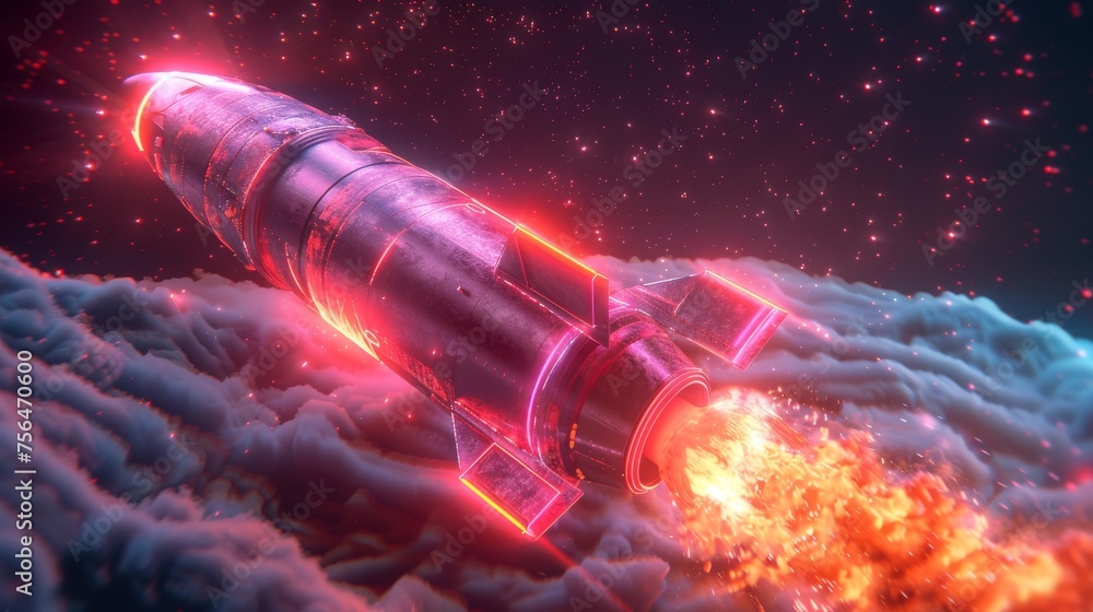 hyper realistic glowing neon rocket hyper realistic glowing neon rocket