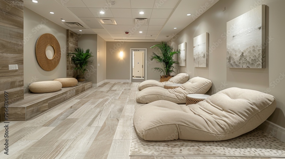 tranquility and relaxation within a modern wellness center. - obrazy, fototapety, plakaty 