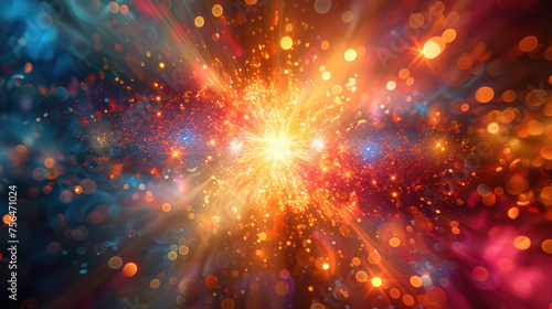 Abstract explosion, shiny multi-colored particles