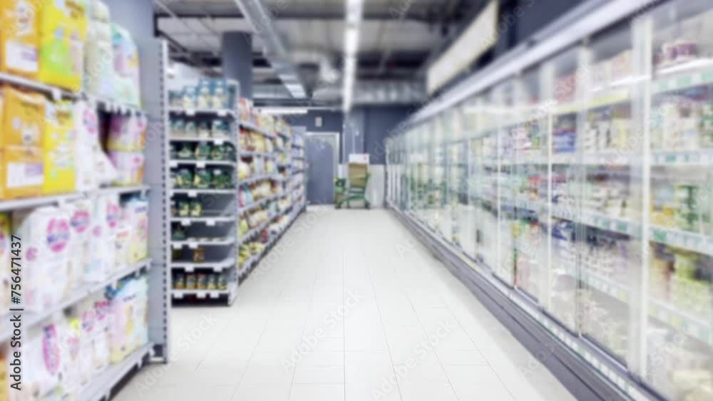 supermarket shelves, blurred background, empty store supermarket shelves, blurred background, empty store