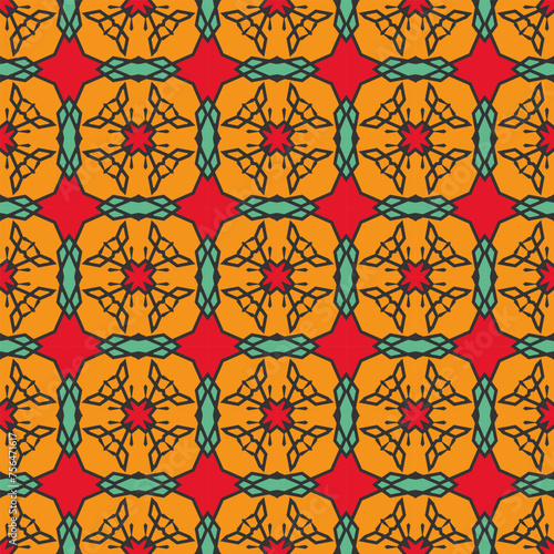 Seamless yellow-red pattern with a simple ornament. Vector illustration