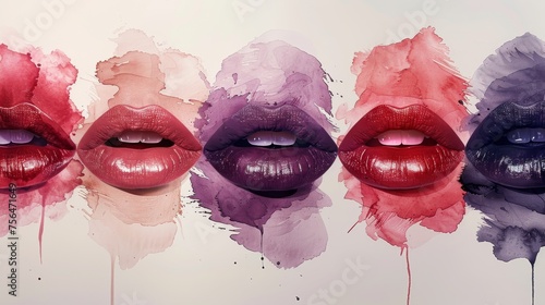 lipstick prints of women lips on white background photo