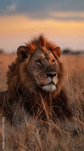 Majestic Lion Resting at Dusk 