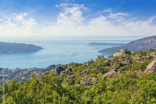 Beautiful summer Mediterranean landscape. Montenegro, Dinaris Alps. View of Adriatic Sea and  Bay of Kotor photo