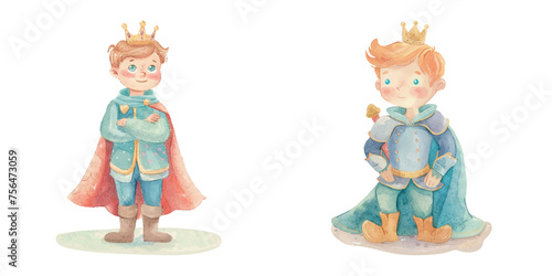 cute prince watercolour vector illustration 
