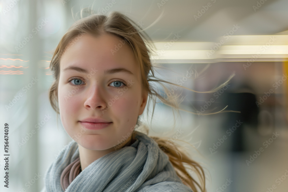 Portrait of a female student thinking about his future. Blurred background, long exposure, bokeh. Created with Generative AI technology. Portrait of a female student thinking about his future. Blurred background, long exposure, bokeh. Created with Generative AI technology.