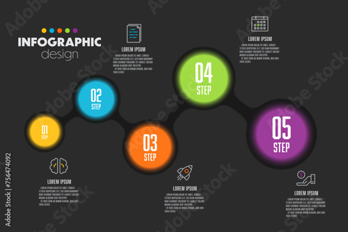  Vector infographic design template with circle timeline 5 option. Modern infographic for presentation.