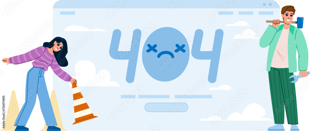 found 404 error vector. disconnect laptop, computer sorry, system electrical found 404 error character. people flat cartoon illustration