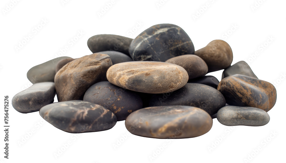 Beach stones, rounded boulders, set of stones.