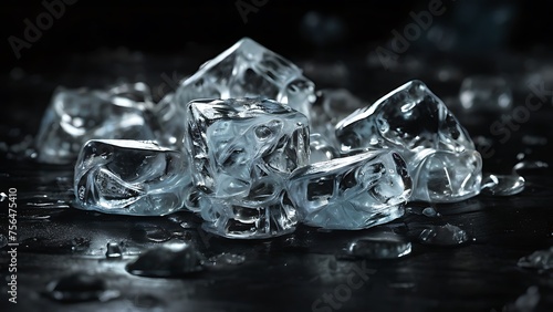 ice cubes, close up, photo realistic on black background
