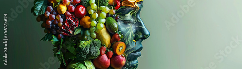 Human body made of fruits and vegetables live and raw food Vegan Day close-up photo