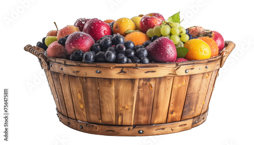 wooden basket with fruits. Fruits in a basket.