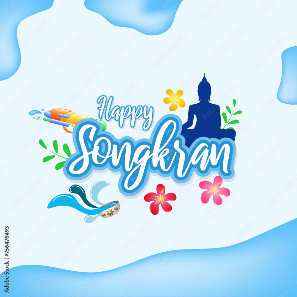 Vector illustration of Happy Songkran festival social media feed template