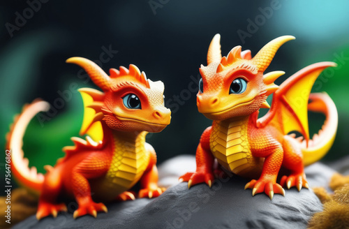 Cute adorable colored baby dragon cartoon. Fairytale dragon character in the style of children-friendly cartoon animation fantasy art © Yekatseryna
