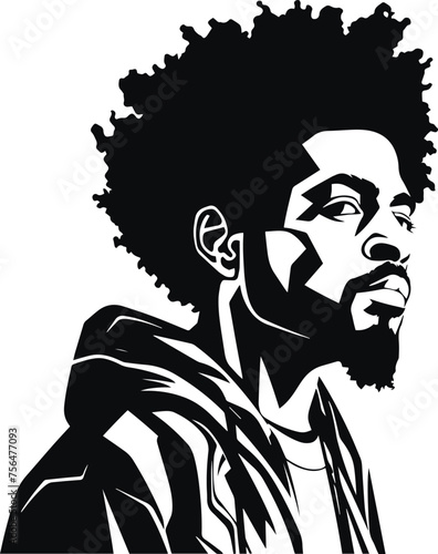 African man head, AfroAmerican man vector illustration, on a white background