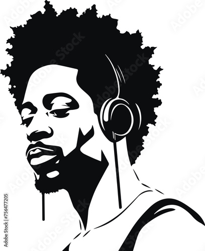African man in headphones, AfroAmerican man vector illustration, on a white background