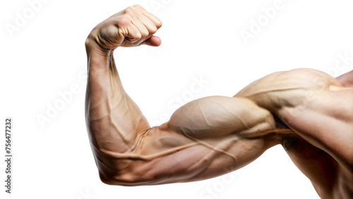 Muscular man with powerful physique flexing, showcasing strength and athleticism photo