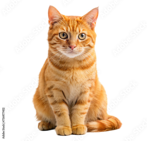 Orange British cat sitting isolated, cute kitten portrait