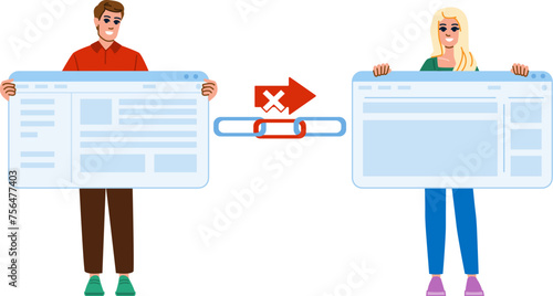 txt nofollow vector. link internal, backlink linkbuilding, seo optimization txt nofollow character. people flat cartoon illustration