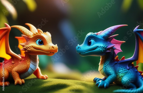 Cute adorable colored baby dragon cartoon. Fairytale dragon character in the style of children-friendly cartoon animation fantasy art © Yekatseryna