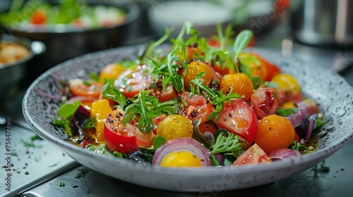 vibrant, colorful salad in a plate a modern kitchen