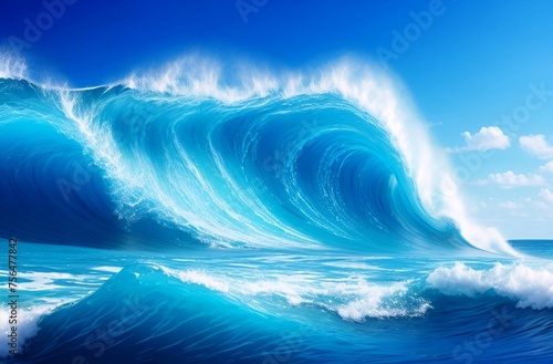 A very beautiful blue big water wave. beautiful sea 