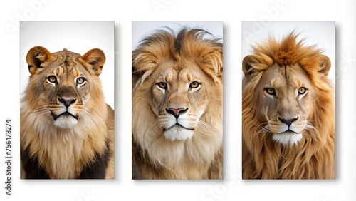 group of lions on a white background